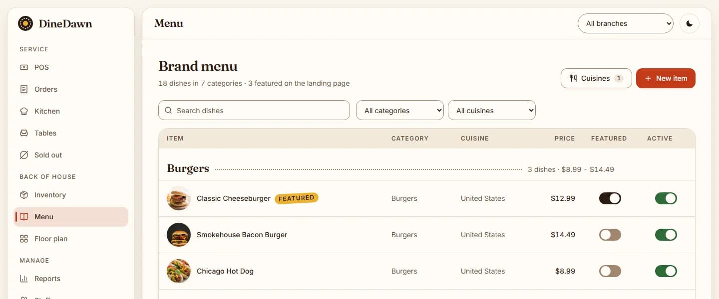 DineDawn menu manager